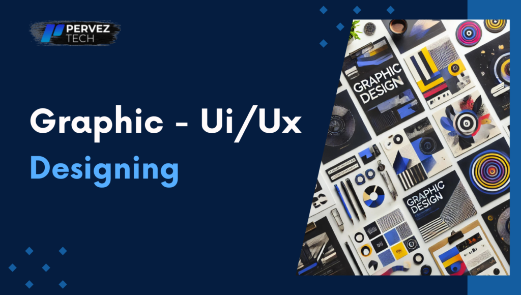 a banner image with title graphic designing with an image of a laptop