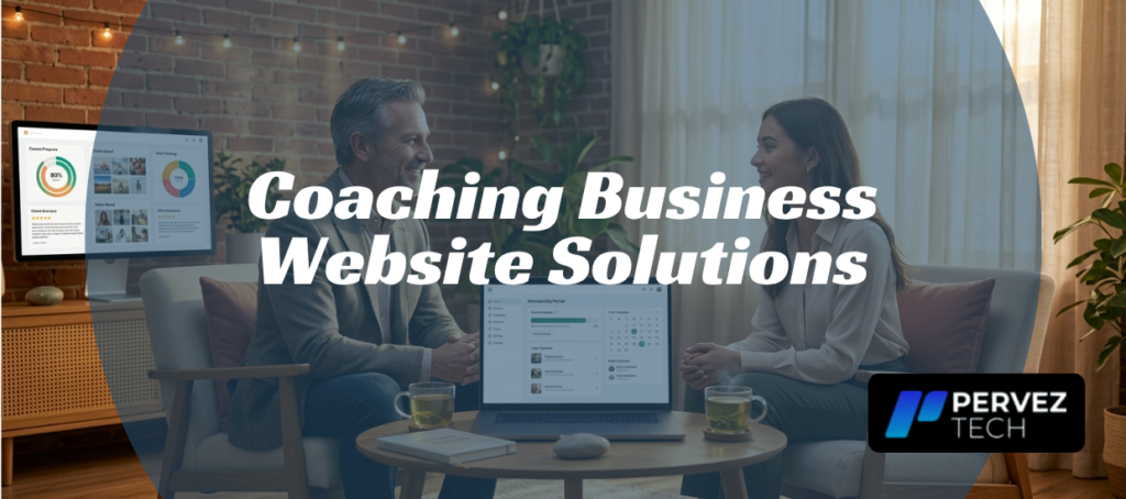 Inspiring life coach and client reviewing goal-tracking dashboards and course progress on a laptop in a warm, cozy studio.