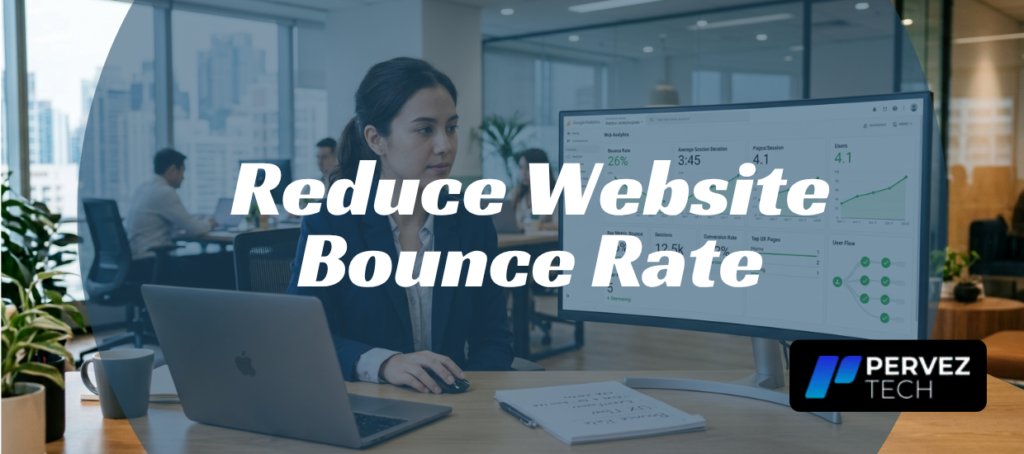 Website analytics dashboard showing improved engagement and lower bounce rate.